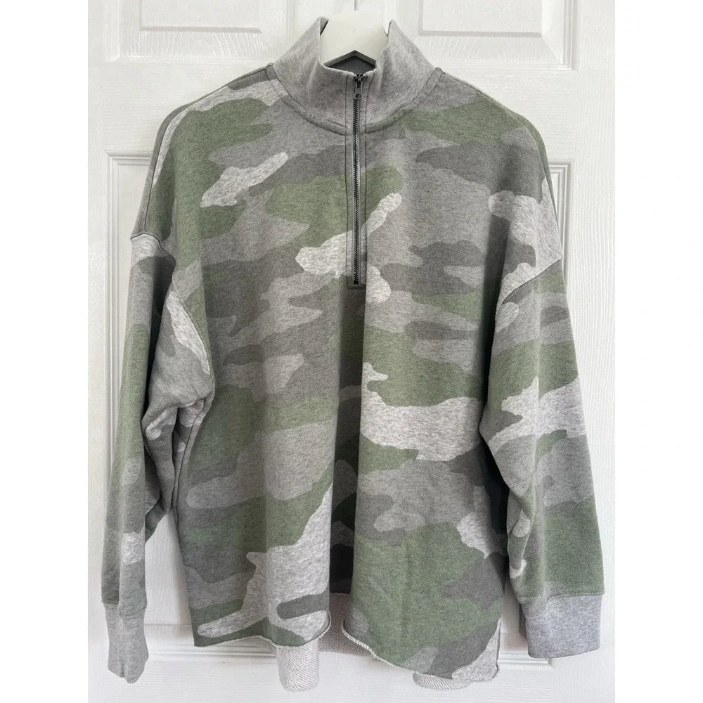 Aerie Camo Quarter Zip Pullover Sweatshirt Cozy Soft Lounge Stretch Top Size S‎